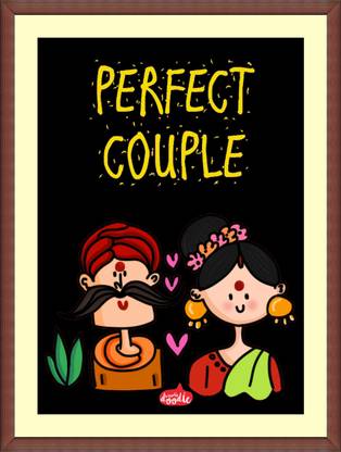 Desi Couple - Art Print, Framed (Dark Brown) 14 x 19 Paper Print