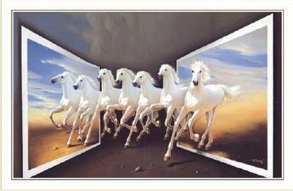 Bm Traders Seven White Horses Big Rolled Canvas Art