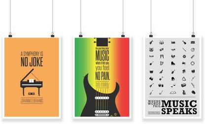 Set of Three Music Inspirational and Motivational Quotes Poster Paper Print