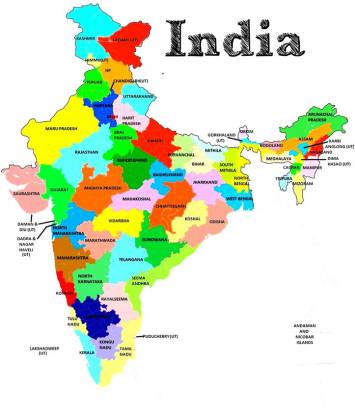 Posterhouzz Indian Political Map 001 Fine Art Print