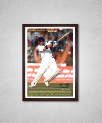 Sachin Tendulkar - Test Stats with Digital Signature with Brown Frame