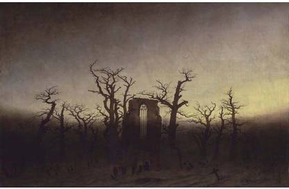 Tallenge Old Masters Collection - Abbey among Oak Trees by Caspar David Friedrich - Medium Size Ready To Hang Gallery Wrap Canvas 27 inch x 18 inch Painting