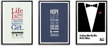 Set of Three Famous Movie Dialogues Quotes Framed Poster Paper Print