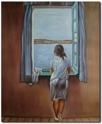 Stybuzz Girl Peeking Out Of Window Painting Canvas Art