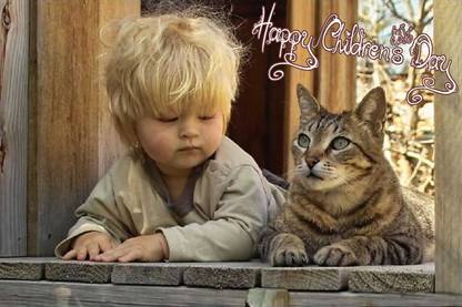 Cat & Baby Poster With Happy Children'S Day Design - Upfk509491 Paper Print