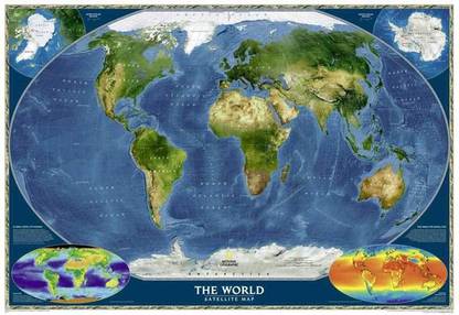 Printed Map. 2001 Reproduction of a poster presenting - World Map - Satellite (2001 ...