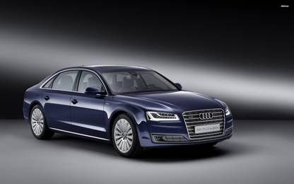 Athah Dark blue 2014 Audi A8 L W12 quattro side view Poster Paper Print