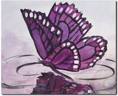 Stybuzz Purple Butterfly On Water Frameless Canvas Art