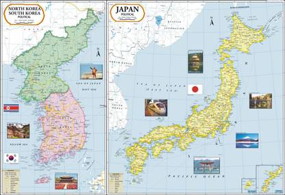 Japan-North Korea-South Korea Map Paper Print