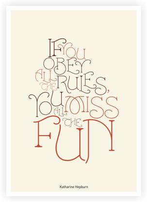 If You Obey all the Rules Katharine Hepburn Typographic, Quote art, Wall Decor Paper Print