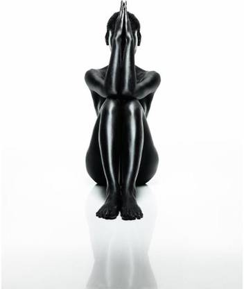 Artzfolio Nude Young Woman With Black Painted Skin Unframed Art Print Canvas 48 inch x 36 inch Painting