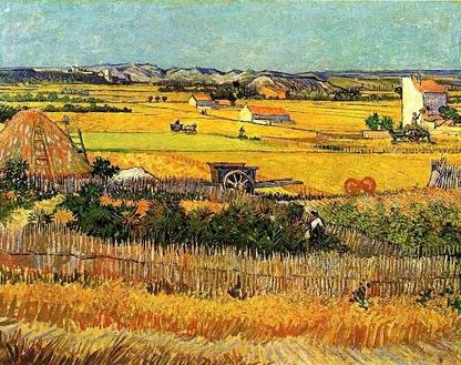 Harvest at la Crau - With Montmajour in the Background Canvas Art