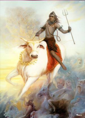 Tallenge - Lord Shiva Riding Nandi - Medium Size Unframed Canvas 13 inch x 18 inch Painting