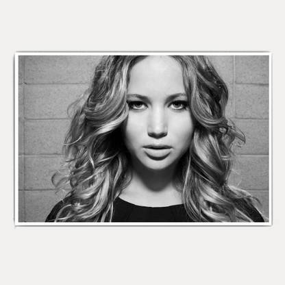 Jennifer Lawrence Black and White (18x12) Paper Print