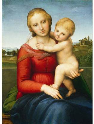 Tallenge Old Masters Collection - The Small Cowper Madonna by Raphael - Small Size Ready To Hang Gallery Wrap Canvas 16 inch x 12 inch Painting