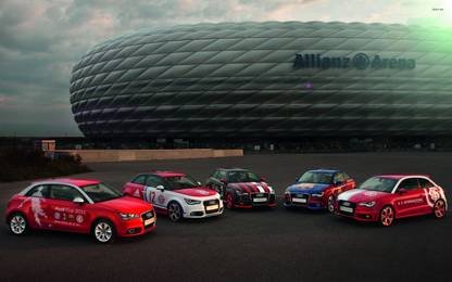 Athah Audi A1 parked in front of Allianz Arena Poster Paper Print