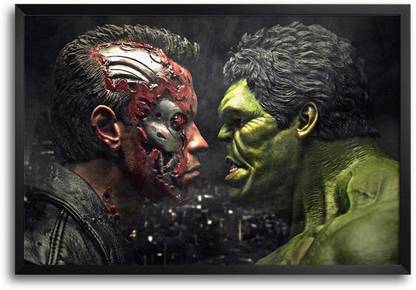 RangeeleInkers Terminator Vs Hulk Laminated Frame Poster Paper Print