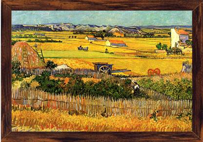 Harvest at la Crau with Montmajour in the Background Canvas Art