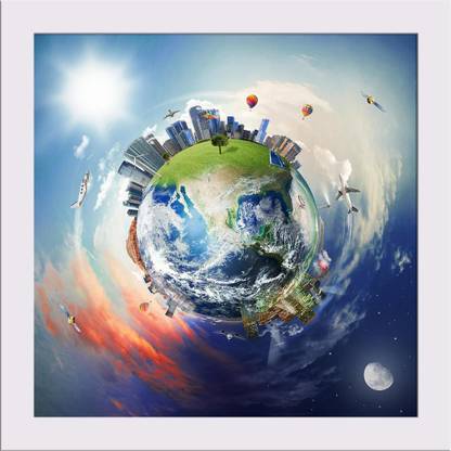 Modern World With Skyscraper Framed Art Print Canvas Art