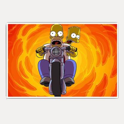 The Simpsons Bike Ride Orange Funny (18x12) Paper Print