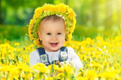 Posterhouzz Baby Girl With Yellow Flower Poster Paper Print