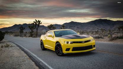 Athah Yellow Chevrolet Camaro SS in the desert Poster Paper Print