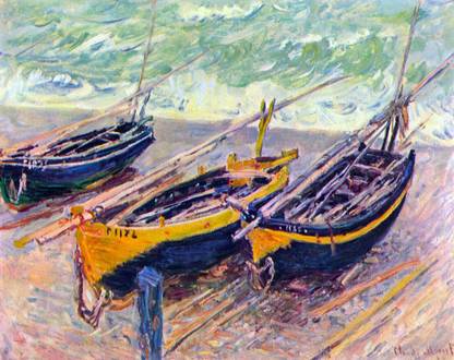 three fishing boats in Eretrat by Monet Fine Art Print