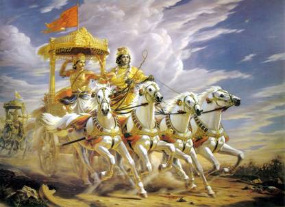 Tallenge - Krishna As Parthasarathi, The Chariot-driver Of Arjuna In Bhagavad-Gita - Small Size Ready To Hang Gallery Wrap Canvas 16 inch x 12 inch Painting