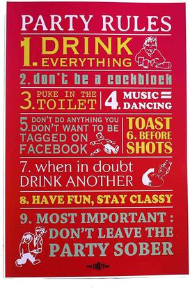 THE CRAZY ME PARTY RULES POSTER Paper Print