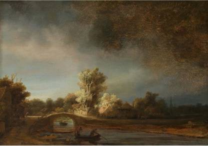 Old Masters Collection - The Stone Bridge by Rembrandt - Medium Size Ready To Frame Rolled Digital Art Print On Photographic Paper