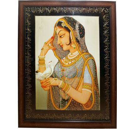 Rajasthani Bani Thani Ladies Gemstone Painting With Frame Fine Art Print