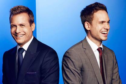 Suits - Harvey Specter and Mike Ross Blue Background Paper Print