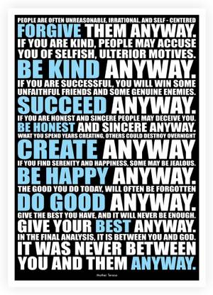 Mother Teresa Inspirational Quotes Paper Print