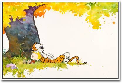 Calvin and Hobbes sleeping under tree Paper Print