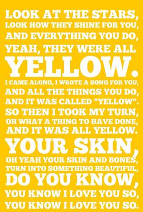 Yellow - Coldplay Lyrics Typographic Poster Paper Print