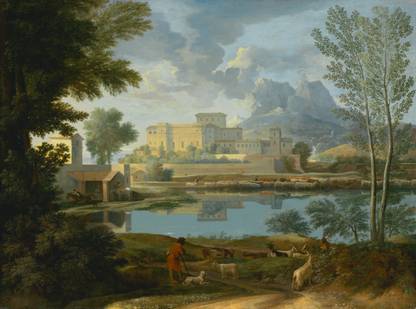 Framed Landscape with a Calm Un Tem p s calme et serein by Nicolas Poussin French Fine Art Print