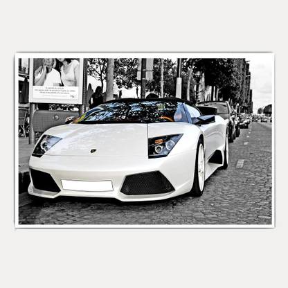 Lamborghini White Super Car King Size Poster Paper Print