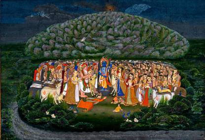 Krishna Lifting Mount Govardhan - Medium Size Rolled Digital Art Print On Photographic Paper