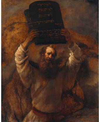 Tallenge Old Masters Collection - Moses with the Ten Commandments by Rembrandt - Medium Size Premium Quality Ready To Frame Rolled Canvas 24 inch x 18 inch Painting