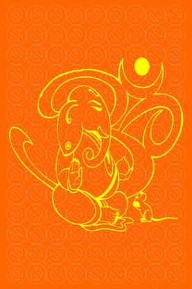 Shree Ganesh & Om Poster with Circle Short Lines Designs - Orange Background - G7 - UPFK6000006 Paper Print