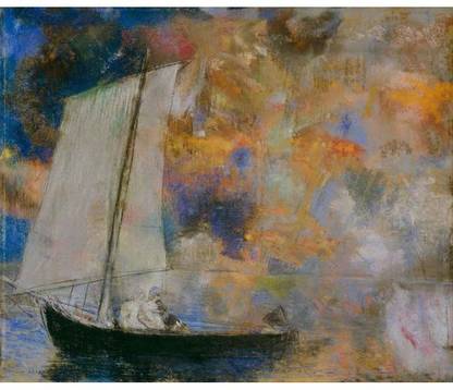 Tallenge Modern Masters Collection - Flower Clouds by Odilon Redon - Small Size Premium Quality Ready To Frame Rolled Canvas 16 inch x 12 inch Painting