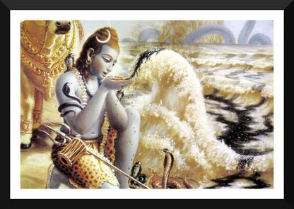 Tallenge - Lord Shiva Drinking Halahala Poison From Samudra Manthan - Framed Poster Paper Print