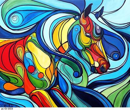 Without Frame -Multi Colour Horse 55-1 Canvas Art