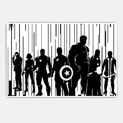 Avengers Black and White Art (18x12) Paper Print