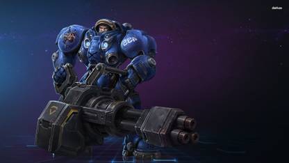 Tychus Findlay holding the gun in StarCraft II Athah Fine Quality Poster Paper Print