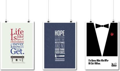 Set of Three Famous Movie Dialogues Quotes Poster Paper Print
