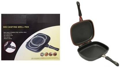 Wonder World ® Dessini Double Grill Frying Pan Cut down on extra cooking time & effort by frying on both sides of a non-stick pan with Double Grill Frying Pan Grill Pan 32 cm diameter with Lid 1 L capacity