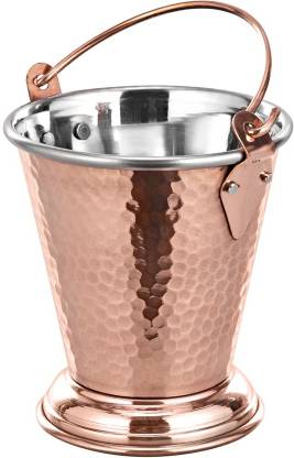 TIRUPATI Copper Serving Gravy Bucket/Balti Double- Large, Diameter: 4.5 Inches Handi 1 L