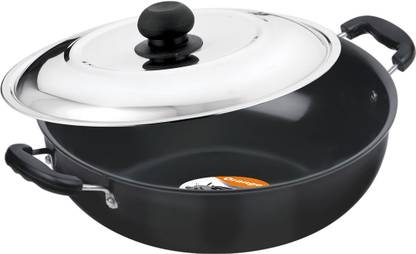ORANGE Hard Anodized deep kadai 240mm 3.5 ltr Kadhai 24 cm diameter with Lid 3.5 L capacity