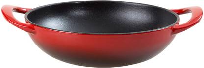 WONDERCHEF Ferro Cast-Iron 18cm Wok - Red Kadhai 18 cm diameter 0.6 L capacity